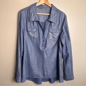 NY Collection Women's Shimmer Blue Long Sleeve Blouse Size XL EUC